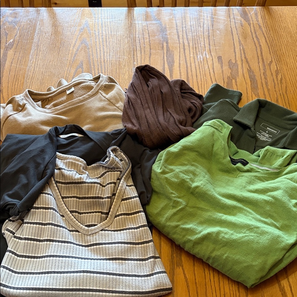 Assorted Tops in Neutral and Green Tones